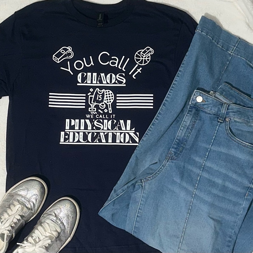 Navy Blue Graphic T-Shirt and Blue Jeans
